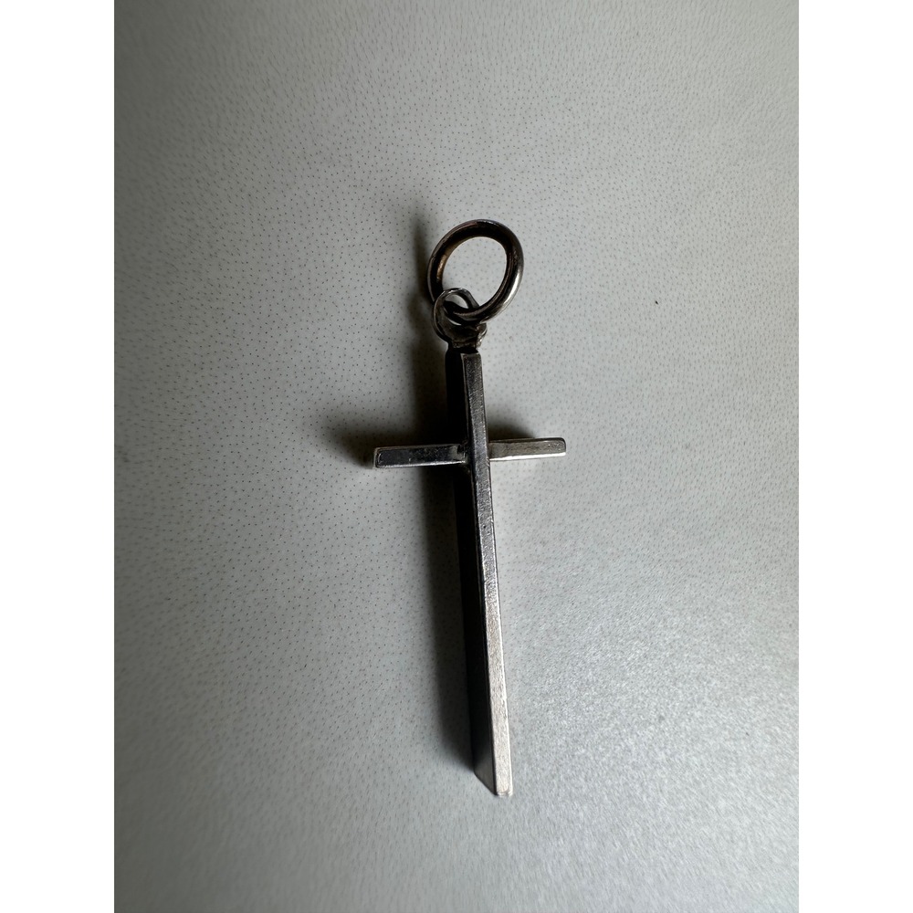 Vintage‎ Sterling Silver Minimalist Square Bar Cross Pendant Charm 1 Inch 0.67g